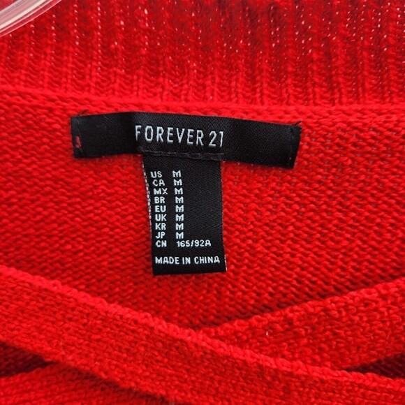 Forever 21 Red Lattice V-Neck A-line Long Sleeve Pullover Cropped Sweate… - Picture 4 of 8